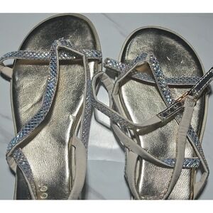 BAMBOO Women's Silver Rhinestone Strappy Flat Sandals Leather US‎ 8.5